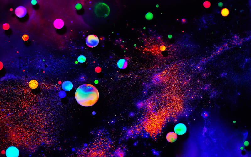 Abstract, goodies, colorful, planets, luminos, space, black, dot, texture, summer, skin, pink, blue, HD wallpaper