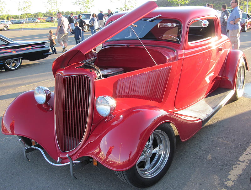 1934 Ford Coupe, red, Ford, graphy, headlights, grills, tires, HD wallpaper