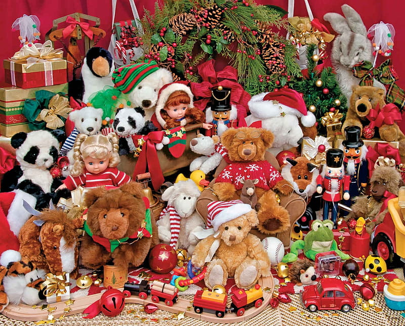 Toys, toy, teddy bear, christmas, doll, craciun, HD wallpaper