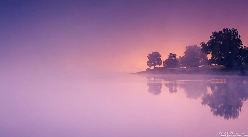 A September Remembrance, nature, trees, lake, mist, HD wallpaper