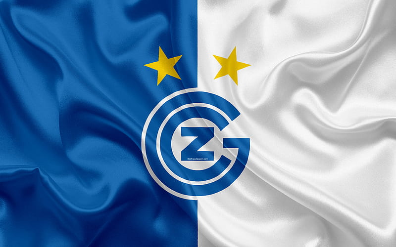Grasshoppers FC silk texture, logo, swiss football club, blue white flag, emblem, Swiss Super League, Zurich, Switzerland, football, HD wallpaper