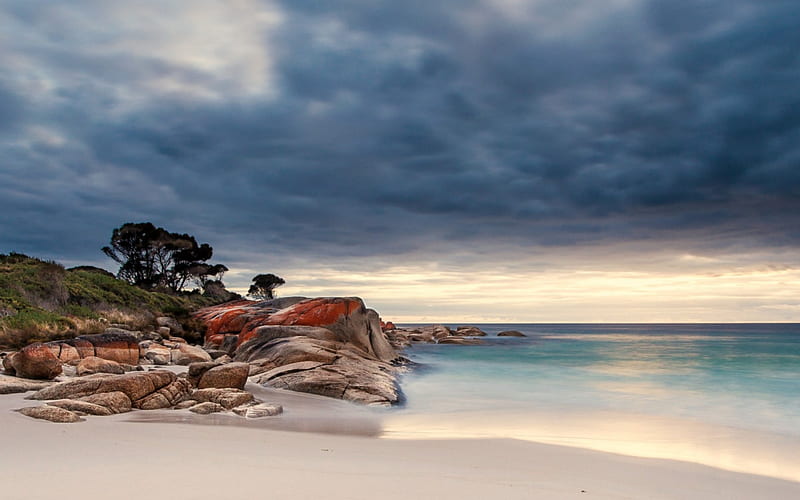 Beach at Binalong Bay, Tasmania, beach, Rocks, Nature, Tasmania, HD wallpaper