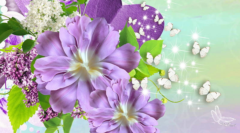 Spring Flowers, stars, fragrant, summer, spring, lavender, butterflies, lilacs, floral, HD wallpaper