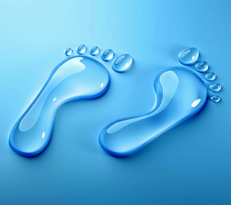 Footprints, blue, feet, glass, prints, water, HD wallpaper