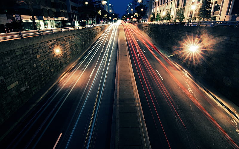 Light Trails graphy, long-exposure, light, trails, graphy, city, street, HD wallpaper