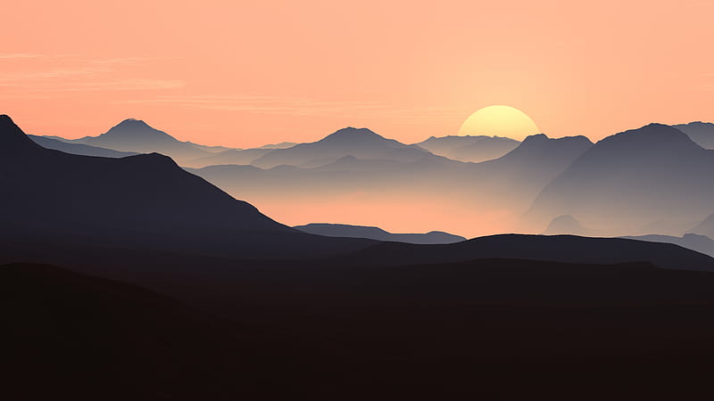 Mountains Landscape Sunset , mountains, landscape, sunset, nature, artist, artwork, digital-art, HD wallpaper