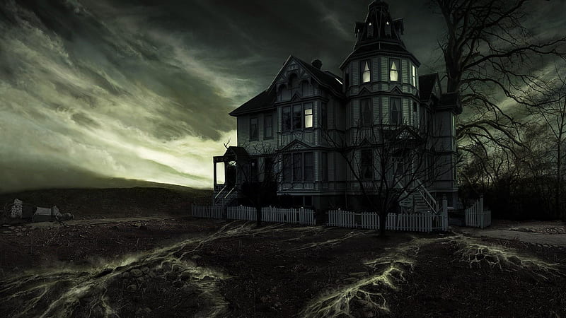 Ash Color Haunted Mansion With Trees Movies, HD wallpaper