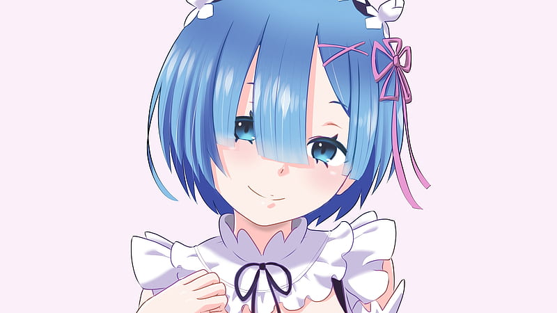 re: zero starting life in another world, rem, blue hair, maid, smiling, short hair, Anime, HD wallpaper