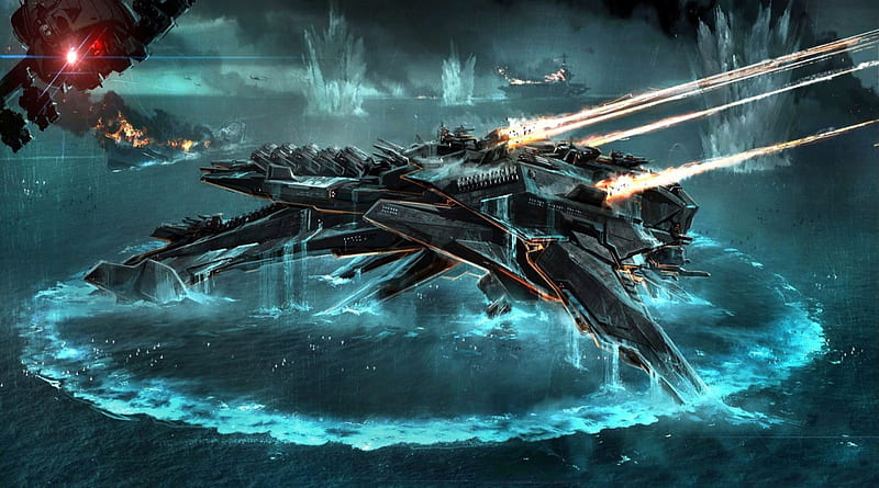 Battleship Alien Concept, spacecraft, guns, Battleship, alien, HD wallpaper