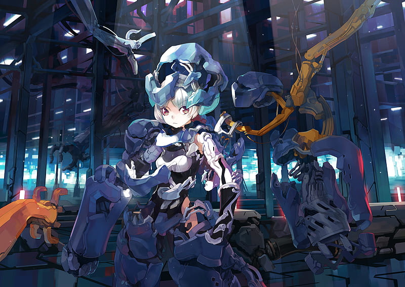 HD wallpaper androids armor battle suit girl gray hair anime lab high tech