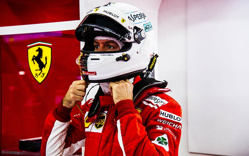 Sebastian Vettel, garage, R, Scuderia Ferrari, Formula 1, F1, Ferrari 2018, Ferrari, HD wallpaper