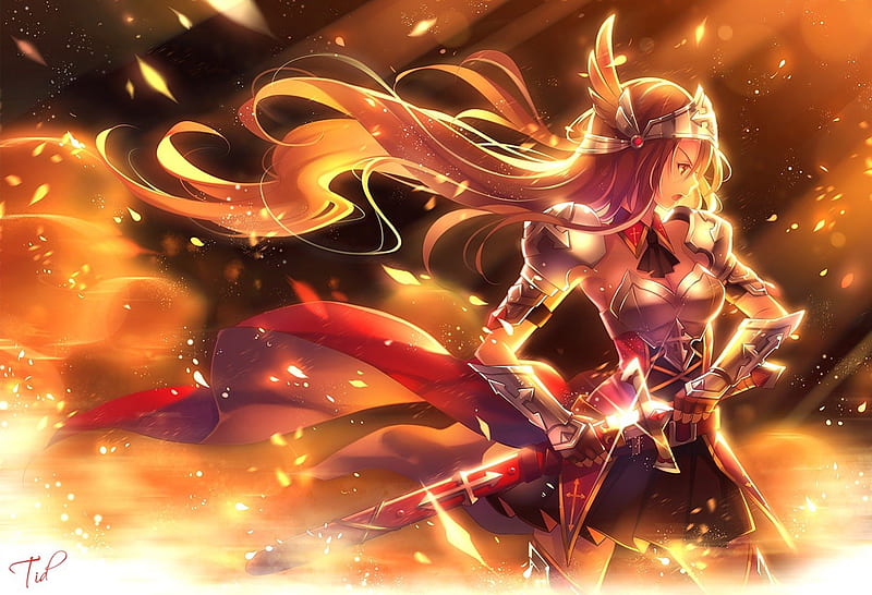 Hotti Warrior in Fire Flame, Beauty, New, Flame, Anime, Girl, Fire, Wall, Warrior, HD wallpaper
