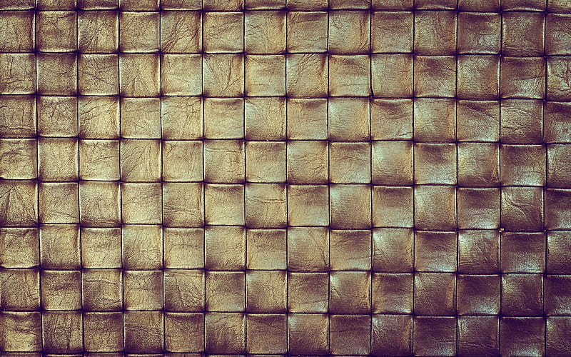 leather texture, squares, brown leather, bronze, fabric, leather background, HD wallpaper