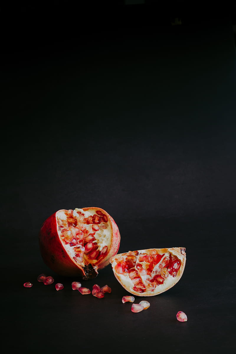 pomegranate, slice, fruit, still life, black, HD phone wallpaper