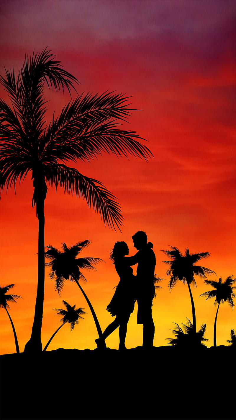 Palm Beach Love , holiday, couple, red, sun set, HD phone wallpaper