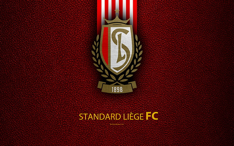 Standard Liege FC Belgian Football Club, logo, Jupiler Pro League, leather texture, Liège, Belgium, Belgian First Division A, football, HD wallpaper