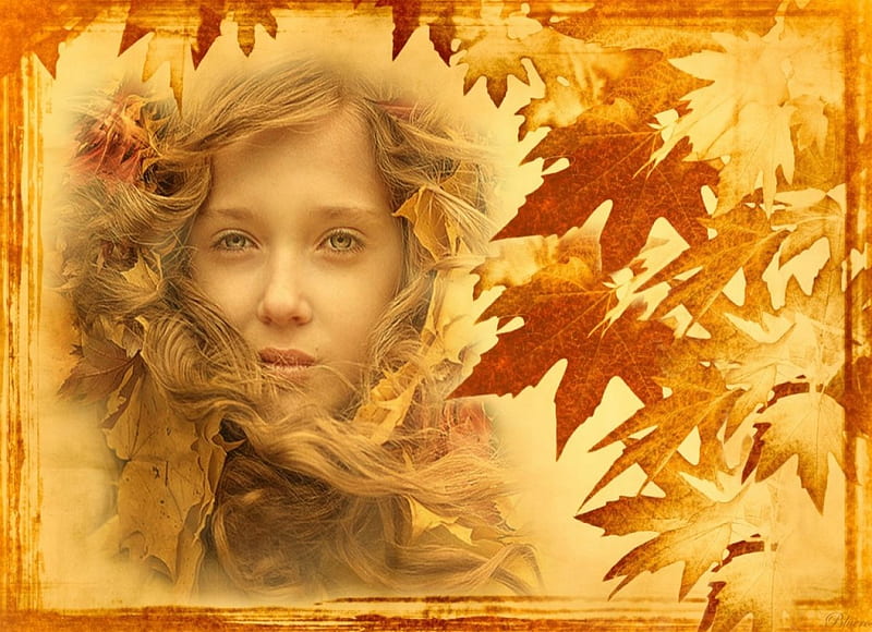 *Autumn girl*, autumn, frame, soft, seasons, leaves, in, girl beauty, face, portrait, HD wallpaper