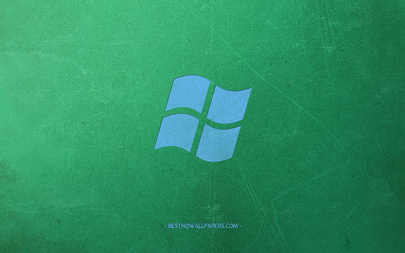 Windows logo, green retro background, blue retro logo, emblem, creative art, retro style, Windows, HD wallpaper