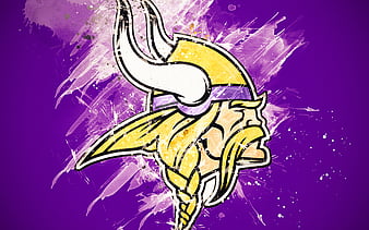 Minnesota Vikings logo, grunge art, American football team, emblem, purple background, paint art, NFL, Minneapolis, Minnesota, USA, National Football League, creative art, HD wallpaper
