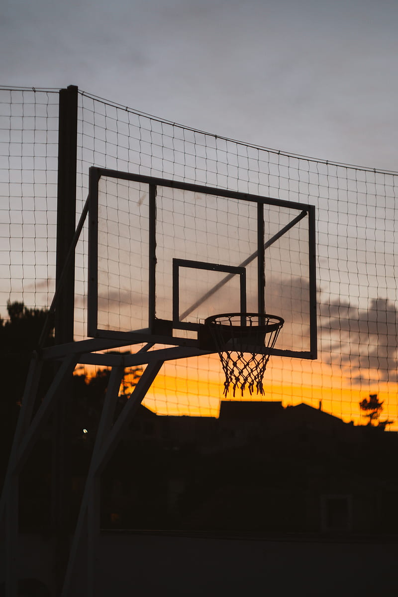 basketball hoop, basketball, sunset, dark, sport, esports, HD phone wallpaper