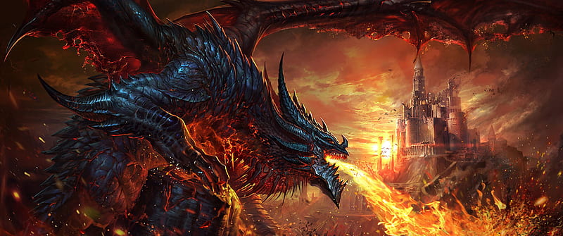 Dragon Fire Breath Fantasy, 3440X1440 Dragon, HD wallpaper