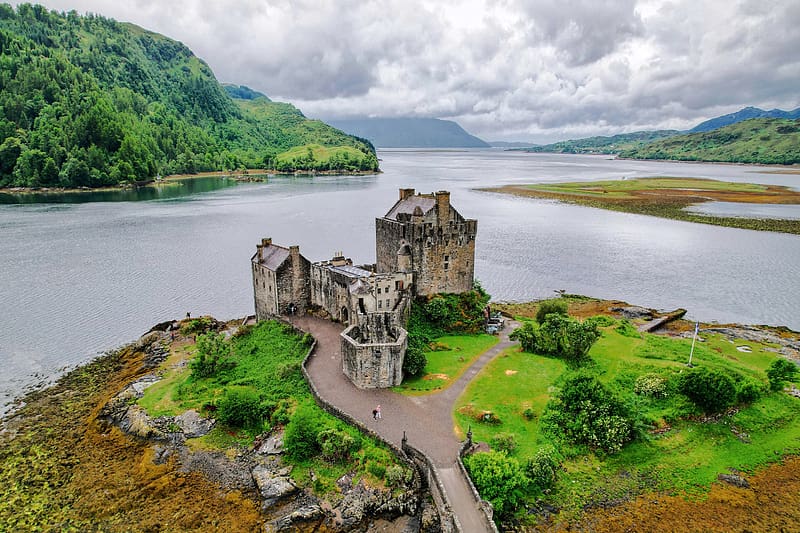 Aerial View of Eilean Donan Castle, Scotland, aerial, scotland, castle ...