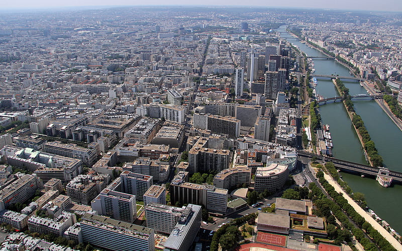 Paris, aerial view, river Seine, Paris panorama, summer, travel to Paris, Paris cityscape, France, HD wallpaper