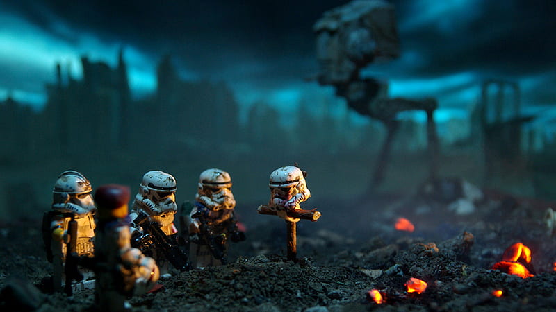 Lego Star Wars: Rest in Peace Comrade, pretty, general, wonderful, stunning, stormtrooper, bonito, science fiction, lego, nice, future, rip, at-st, amazing, rest, guerra, star wars, ash, abstract, grave, george lucas, HD wallpaper