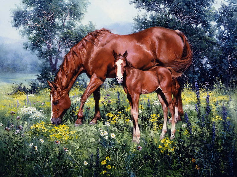 art, jack sorenson, cal, cute, brown, painting, pictura, horse, HD wallpaper