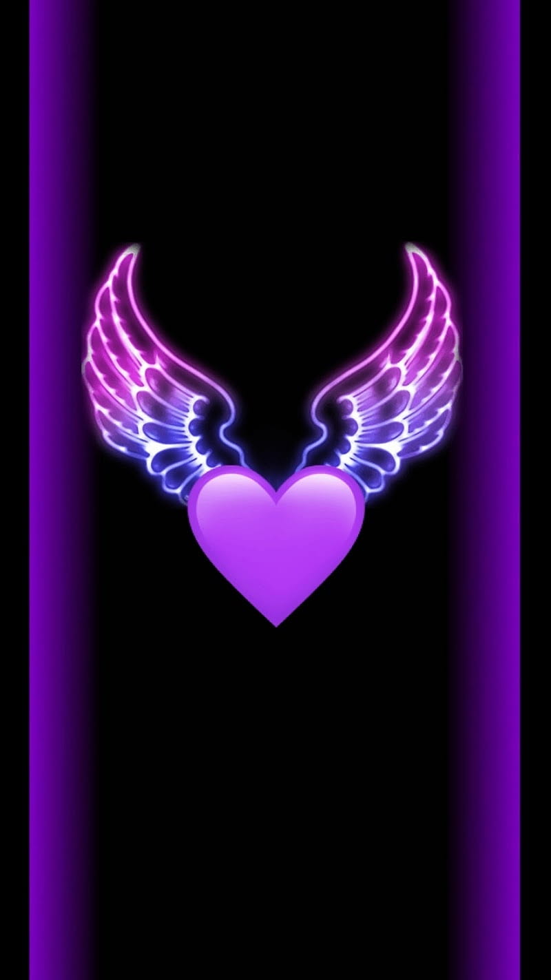 Wings of my heart, heart, neon, purple, wings, HD phone wallpaper