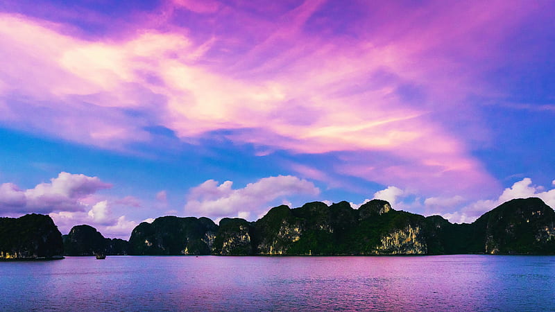 Halong Bay, Vietnam, clouds, sea, sky, rocks, colors, HD wallpaper