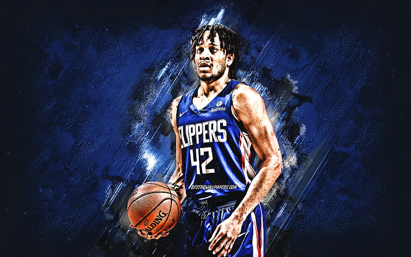 Amir Coffey, NBA, Los Angeles Clippers, blue stone background, American Basketball Player, portrait, USA, basketball, Los Angeles Clippers players, HD wallpaper