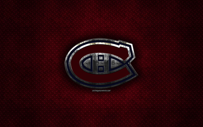 Montreal Canadiens, Canadian hockey club, red metal texture, metal logo, emblem, NHL, Montreal, Quebec, Canada, USA, National Hockey League, creative art, hockey, HD wallpaper