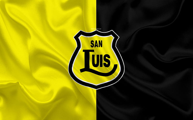 CD San Luis de Quillota Chilean football club, silk texture, logo, black and yellow flag, emblem, Chilean Primera Division, Kiloata, Chile, football, San Luis FC, HD wallpaper