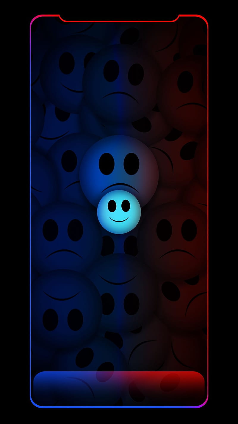Neon smiley, red, blue, emoji, dark, screen, HD phone wallpaper