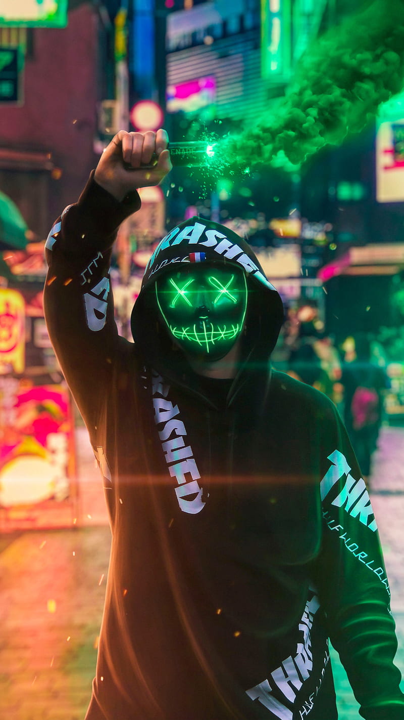Neon Mask Guy With Green Smoke iPhone 6, iPhone 6S, iPhone 7 ...