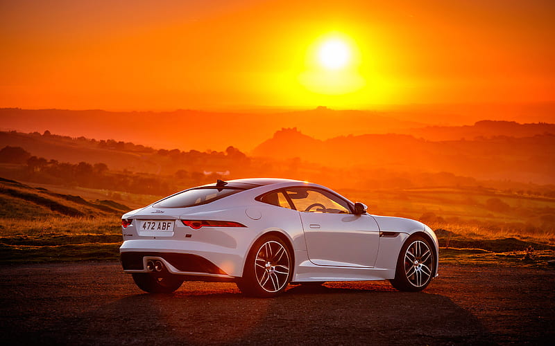2019, Jaguar F-Type, Chequered Flag Edition, white sports coupe, rear view, British sports cars, new white F-Type, Jaguar, HD wallpaper