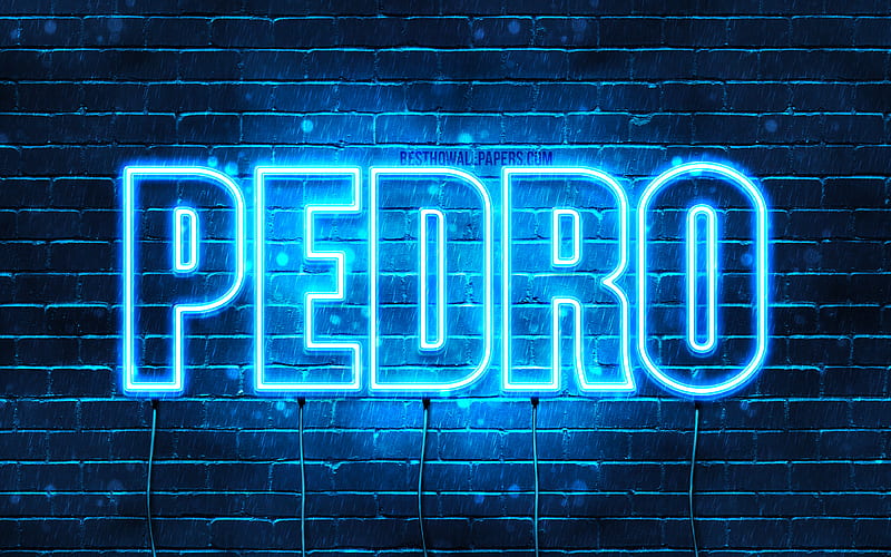 Pedro with names, horizontal text, Pedro name, blue neon lights, with Pedro name, HD wallpaper