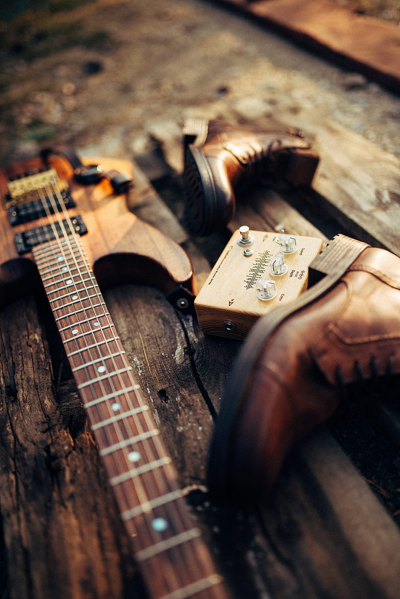 guitar, equipment, boots, wooden, HD phone wallpaper
