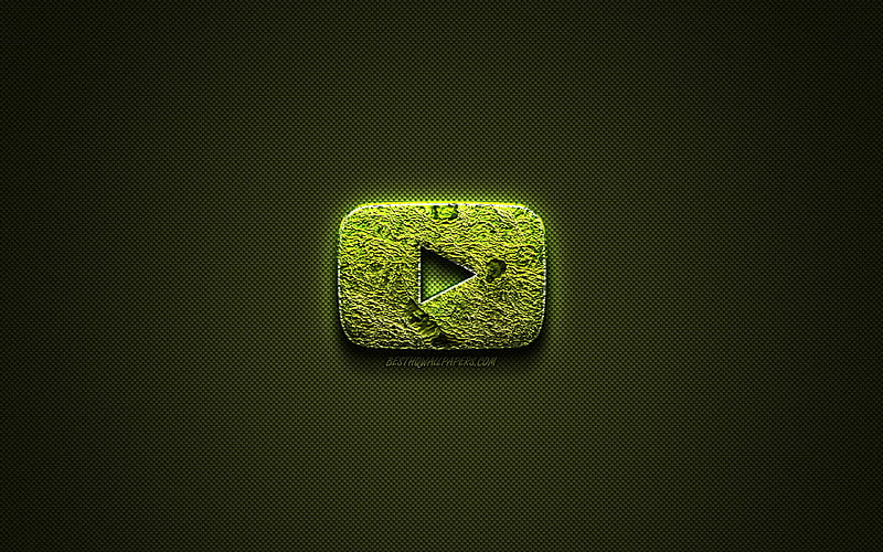 YouTube logo, green creative logo, floral art logo, YouTube emblem, green carbon fiber texture, YouTube, creative art, HD wallpaper