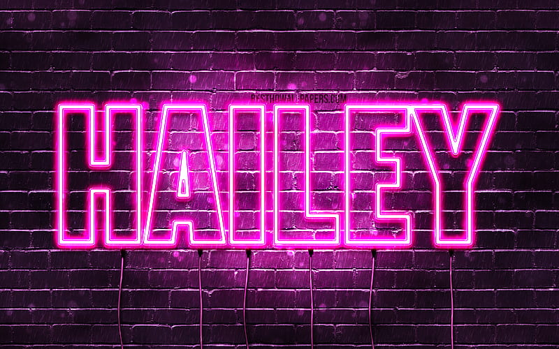 Hailey with names, female names, Hailey name, purple neon lights, horizontal text, with Hailey name, HD wallpaper