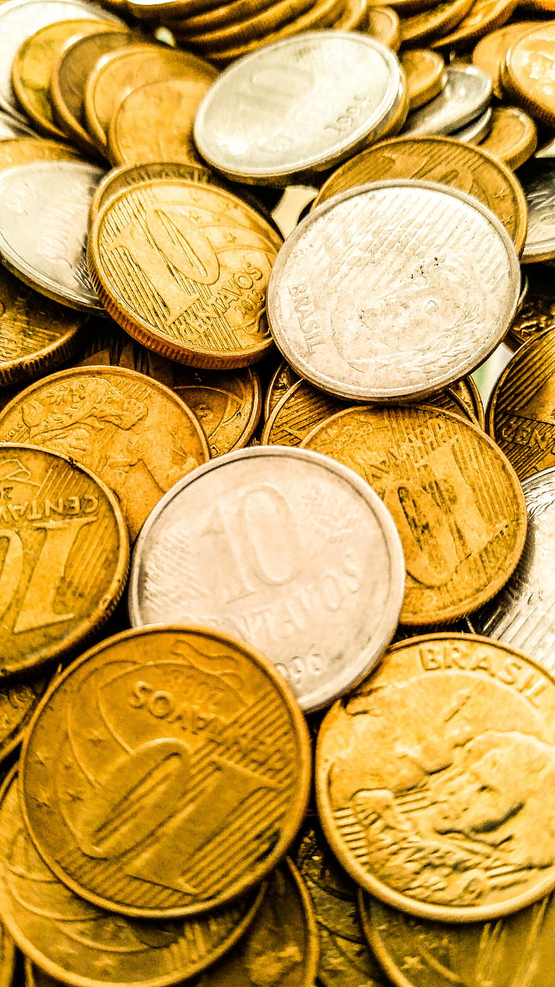 Coins collection, coin, cents, brazil, real, moedas, dinheiro, HD phone wallpaper