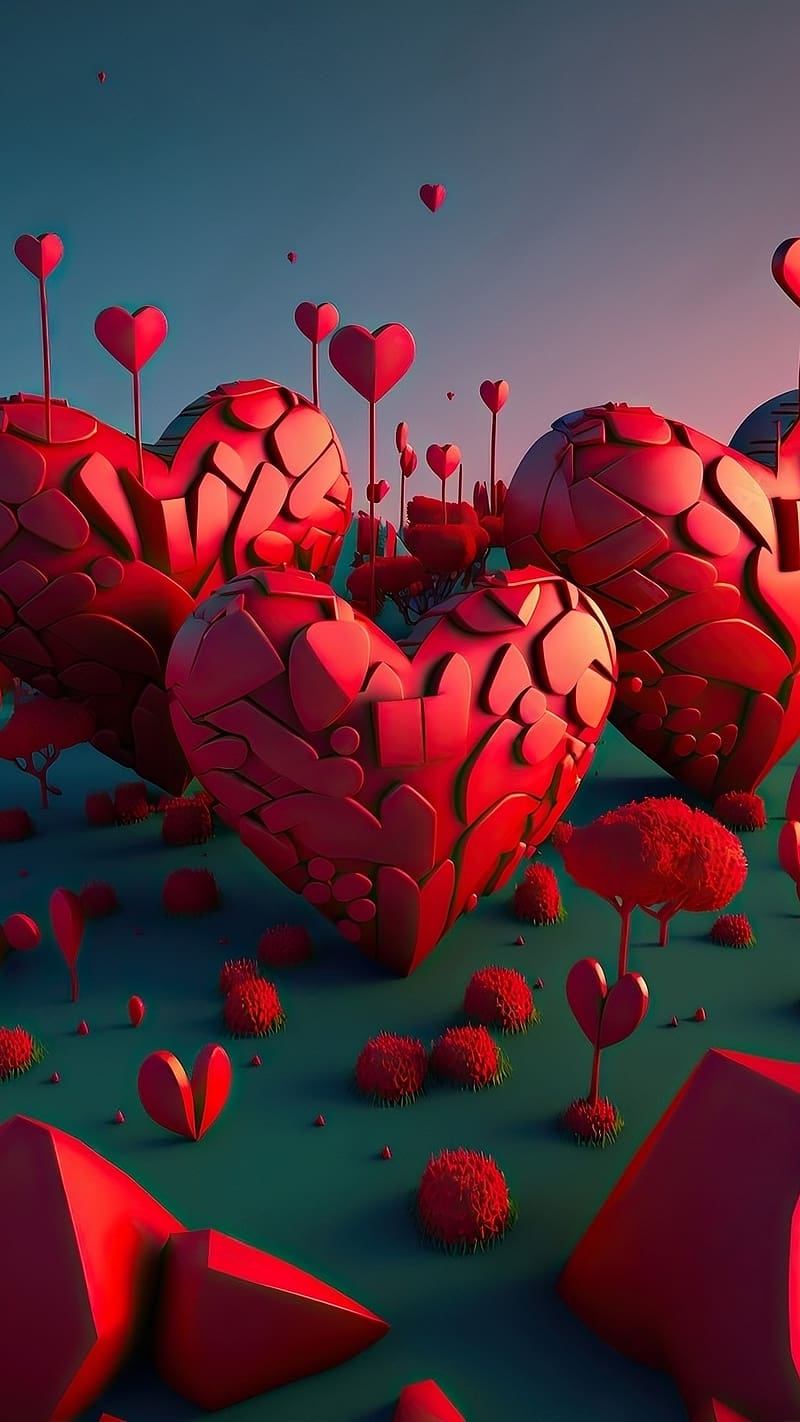 3d Love Animation, red heart, love, HD phone wallpaper