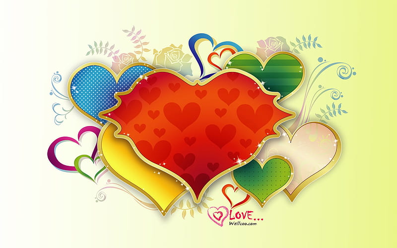 colorful love - Valentines Day heart-shaped design, HD wallpaper