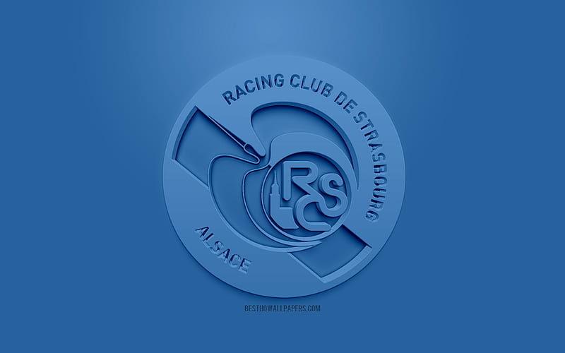 RC Strasbourg Alsace, creative 3D logo, blue background, 3d emblem, French football club, Ligue 1, Strasbourg, France, 3d art, football, stylish 3d logo, HD wallpaper