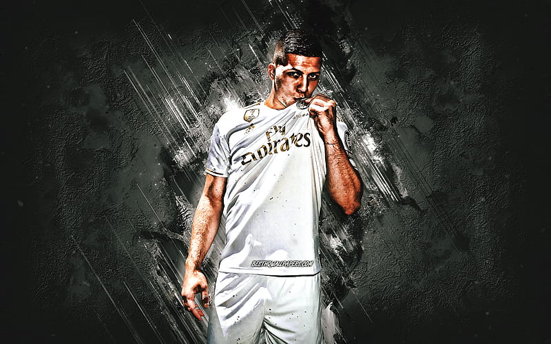 Luka Jovic, Real Madrid, portrait, Serbian football player, striker, La Liga, Spain, football, creative stone background, HD wallpaper
