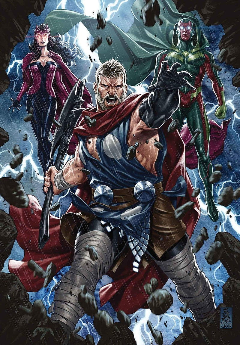 Secret wars Thor, avengers, avengers assemble, marvel, marvel comics, marvel superheroes, scarlett witch, superheroes, vision, HD phone wallpaper