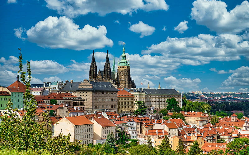 Prague Castle, Prague, summer, landmark, Prague panorama, Prague cityscape, Czech Republic, HD wallpaper