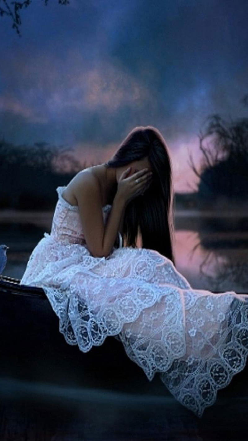 sad girl in love crying alone