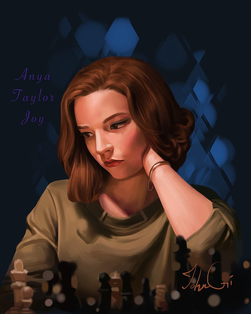 John Gyi, chess, women, digital painting, digital art, Anya Taylor-Joy , artwork, Beth Harmon, fan art, portrait display, ArtStation, The Queen's Gambit, HD phone wallpaper